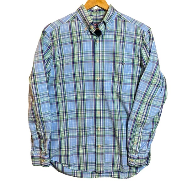 Vineyard Vines Slim Fit Tucker Shirt Mens Medium Light Blue Plaid Shep & Ian - Picture 1 of 12